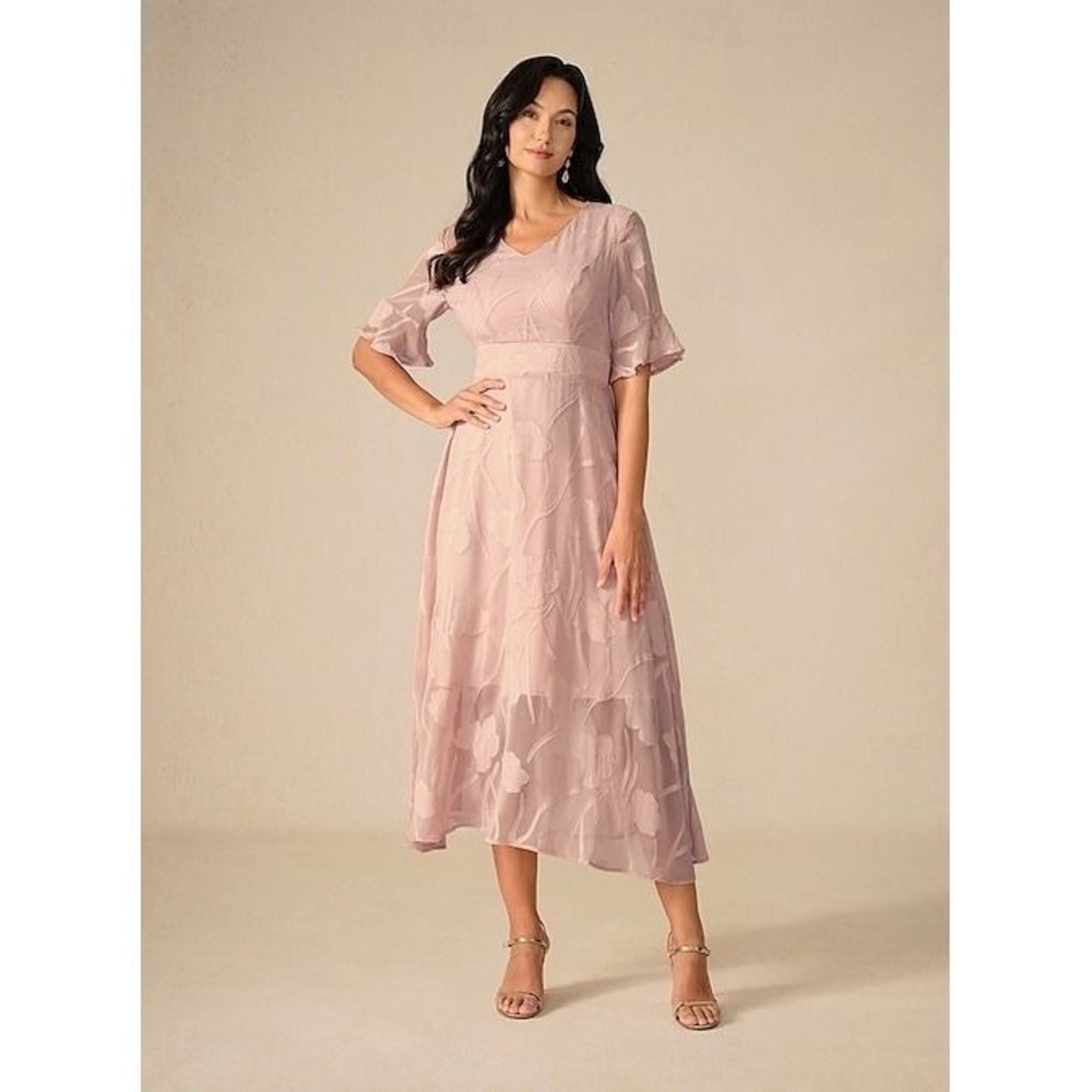 MSGLAMOR Mauve Pink Burnout Floral Flutter Sleeve‎ Midi Dress New XL NWT